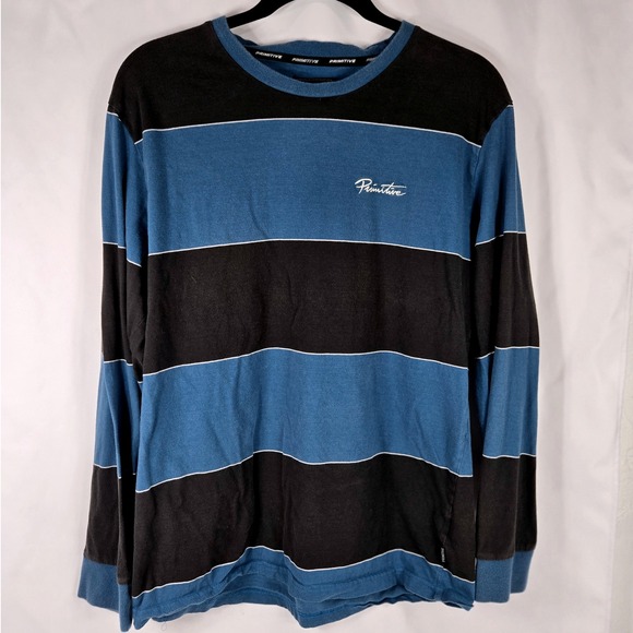 Primitive‎ Skateboarding Striped Long Sleeve T Shirt Mens Medium Blue Black 90s - Picture 1 of 8